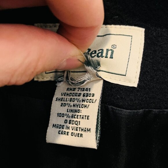 WOMEN'S CLASSIC LL BEAN BLACK WOOL LONG OVER COAT PEA COAT 90s 80s - Picture 9 of 15